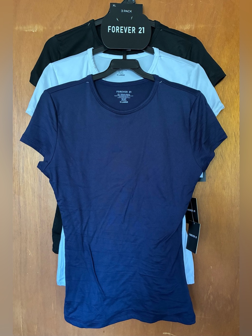 Forever 21 Women's Short Sleeve Crew Neck Tee - Navy, Light Blue, Black (3-Pack)